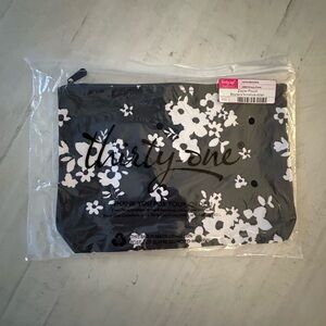 Thirty-One Black Pouch with White Floral Pattern